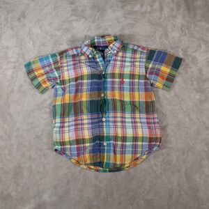 Ralph Lauren Boys 2T Plaid Button Down Shirt Short Sleeve Multi Color Cotton